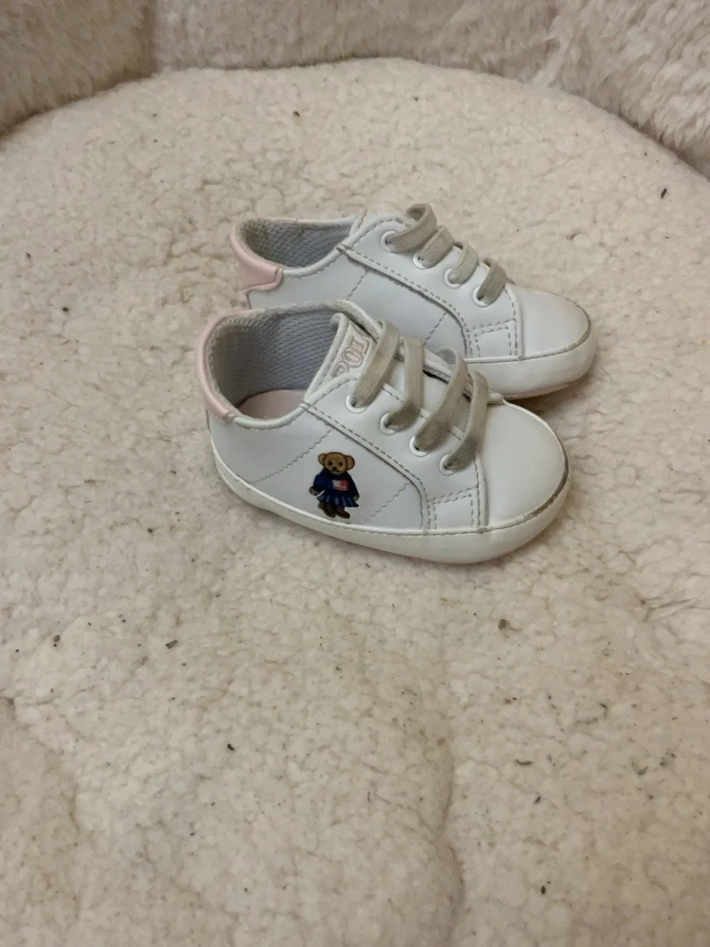 Ralph Lauren White Baby Shoes with Pink Soles